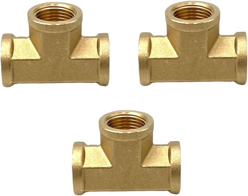 Bumugufu 3 Pcs 3/8" NPT Brass Pipe Tee,3/8" NPT to 3/8" NPT to 3/8" NPT Female Tee 3 Way Brass Pipe Fittings for Air, Propane, Oil and Natural Gas - Image 3